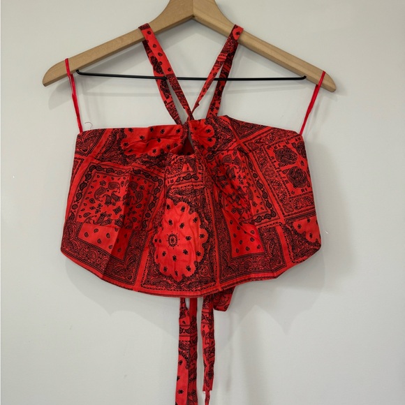 Soft Sport NWOT bandana print red tie back crop top size 3X - Picture 2 of 13